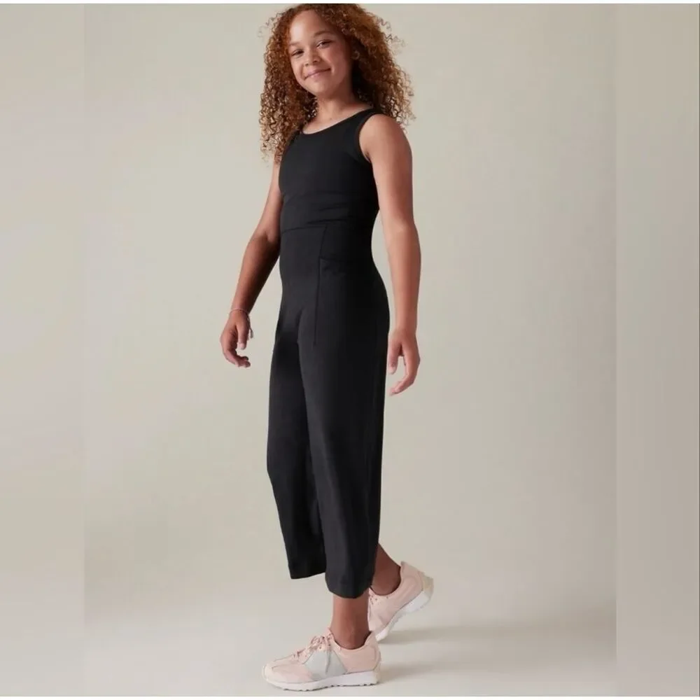 Athleta stash your treasures black wide leg jumpsuit girls 8/10